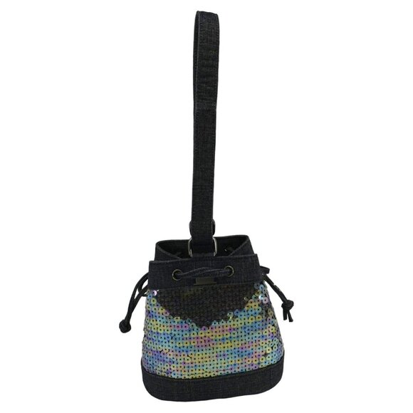 Chanel Sequin Denim Small Drawstring Bucket Bag Blue - Picture 1 of 12
